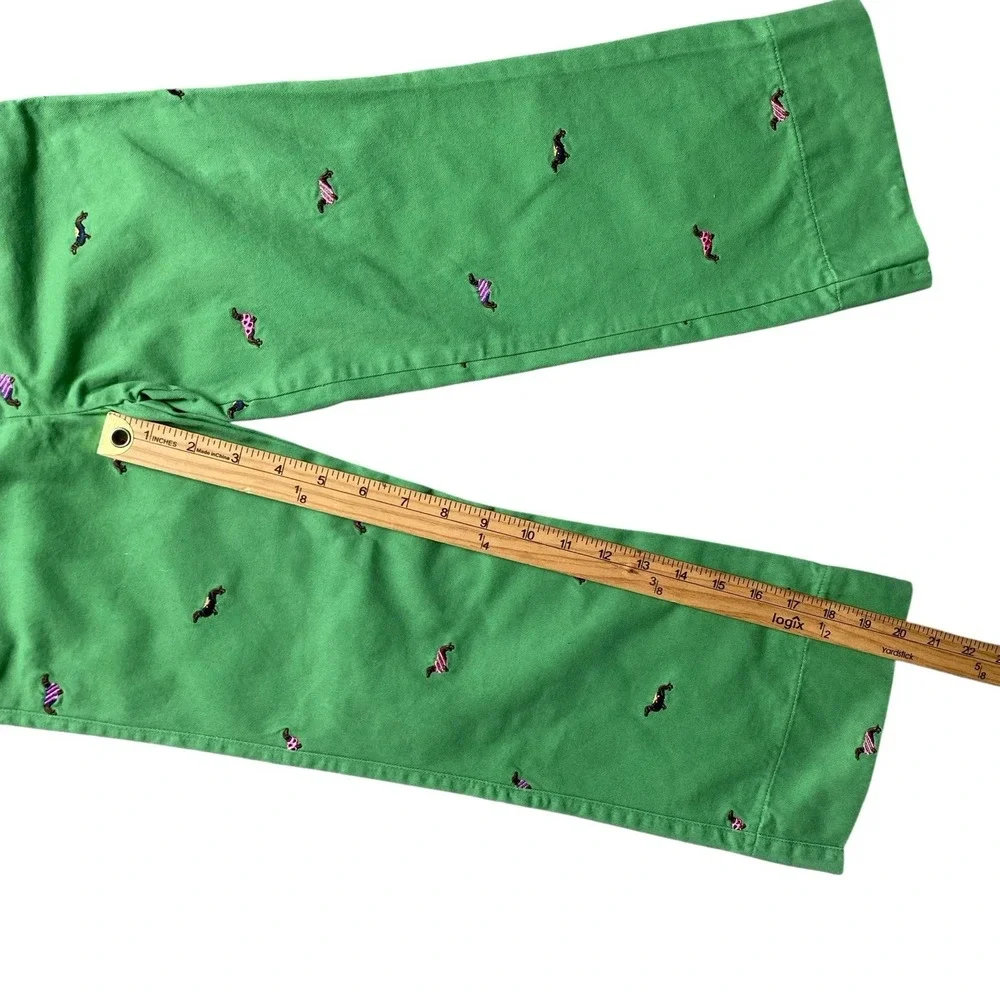 Hartstrings Pants Girls size 6 Green Flare Embroidered Dogs Cotton